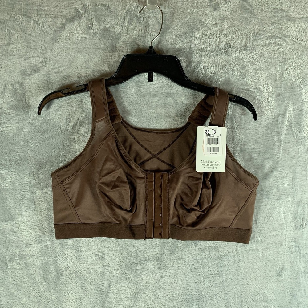 Leonisa Womens Bra 38B Posture Corrector Wireless Brown Back Support Functional‎